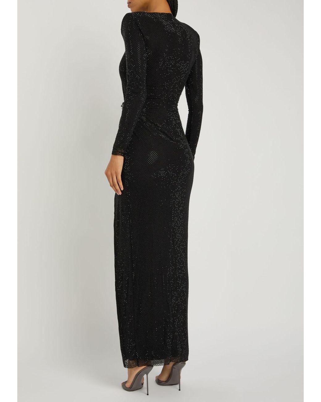 Self-Portrait Black Crystal-Embellished Mesh Maxi Dress