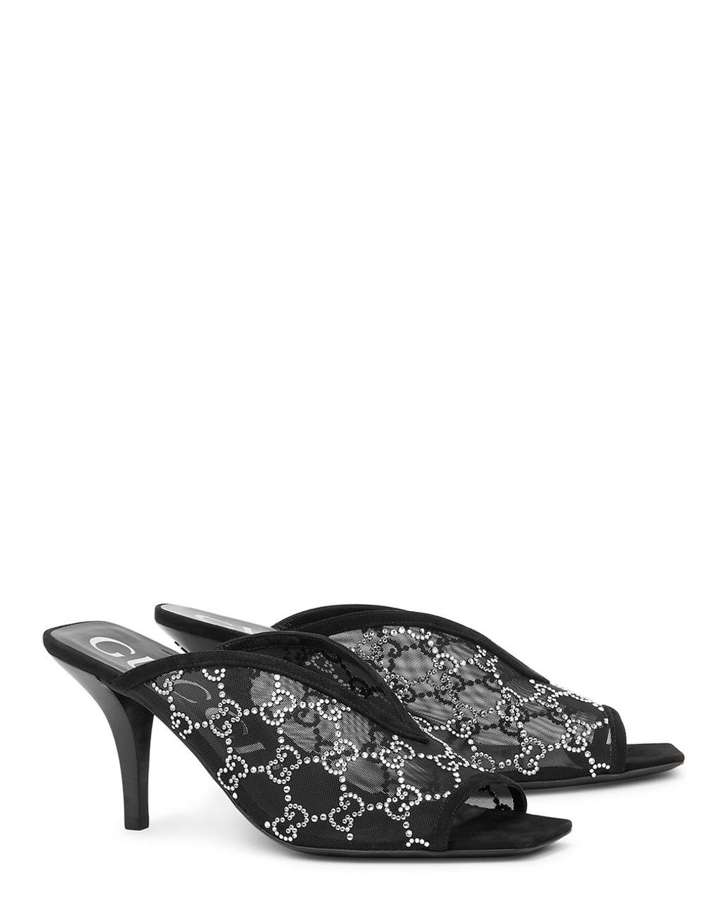 Gucci Tom 90 Crystal embellished Suede Mules in Grey Lyst UK