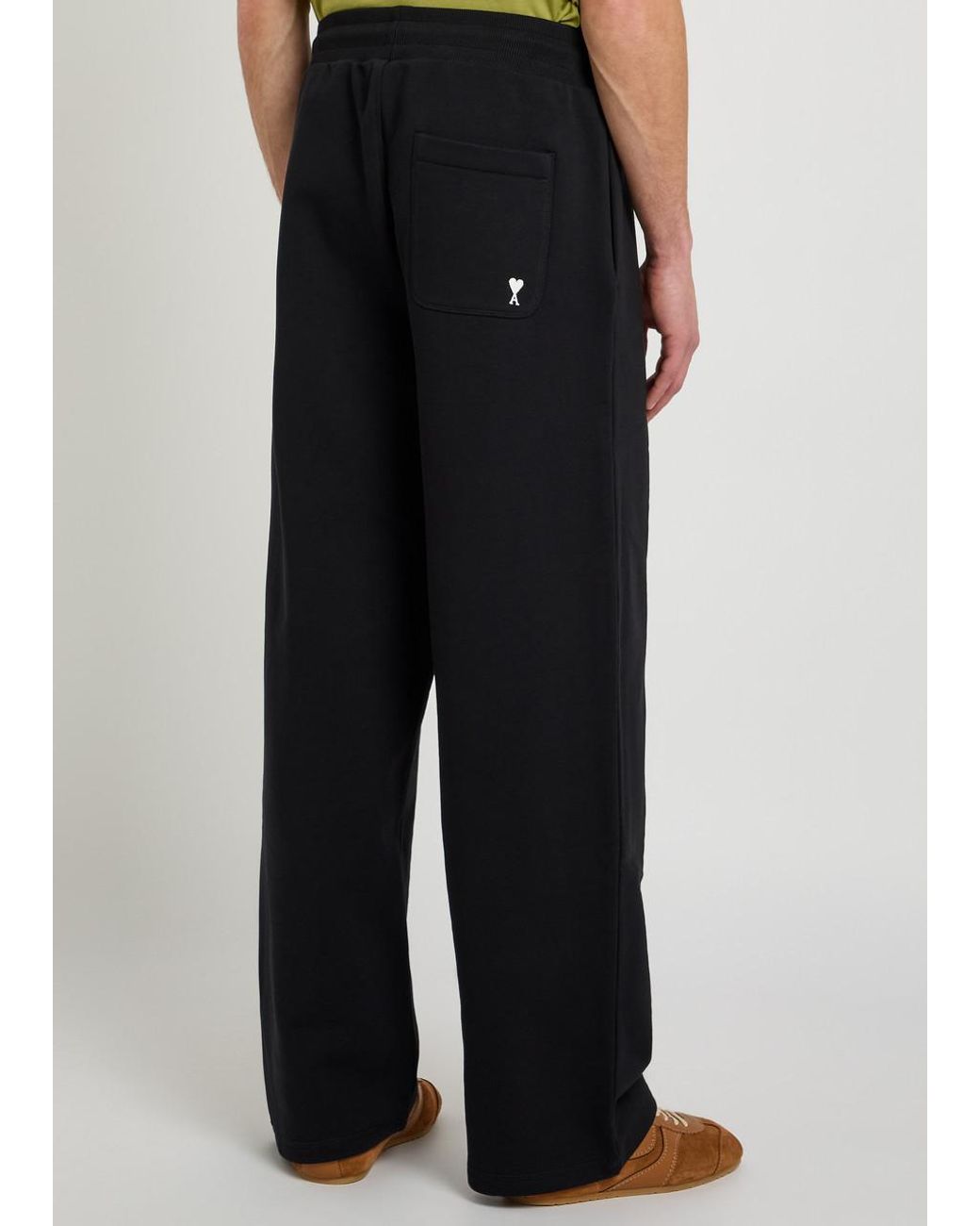 AMI Blue Logo-Embroidered Cotton Sweatpants for men