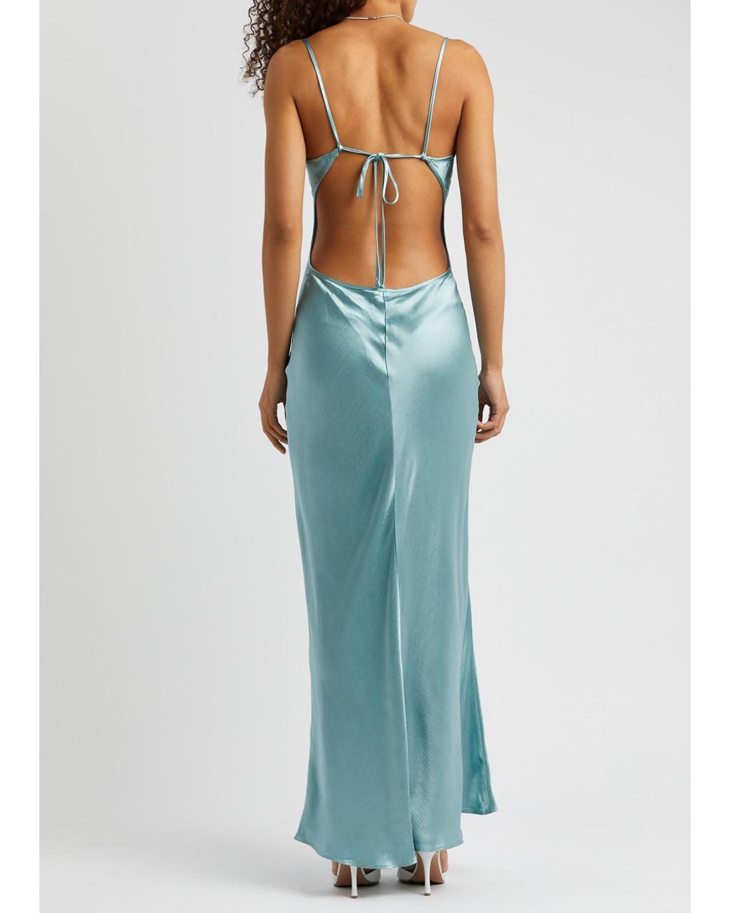 Missguided satin cowl neck maxi slip dress in blue discount