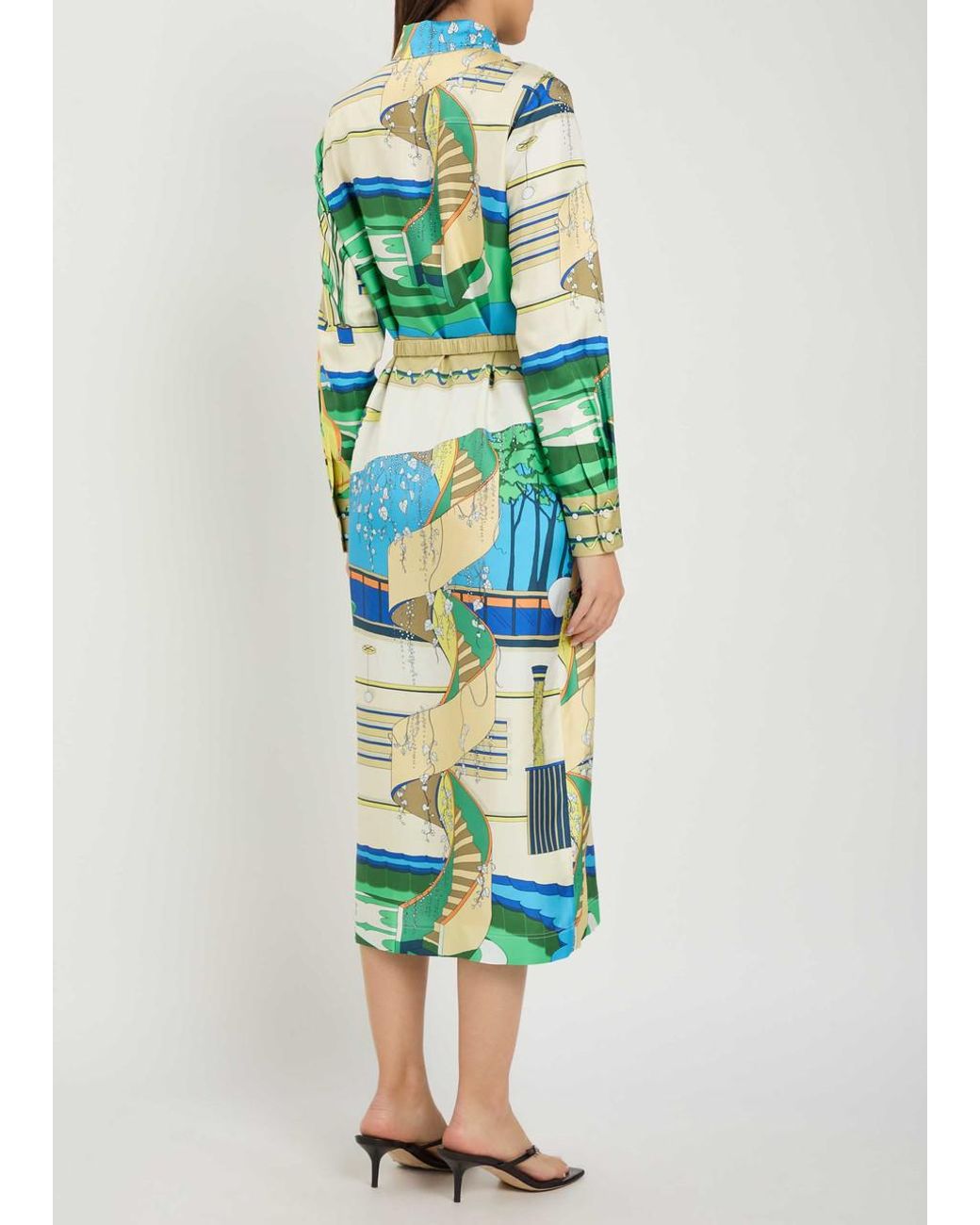 Tory Burch Blue Printed Silk Midi Shirt Dress