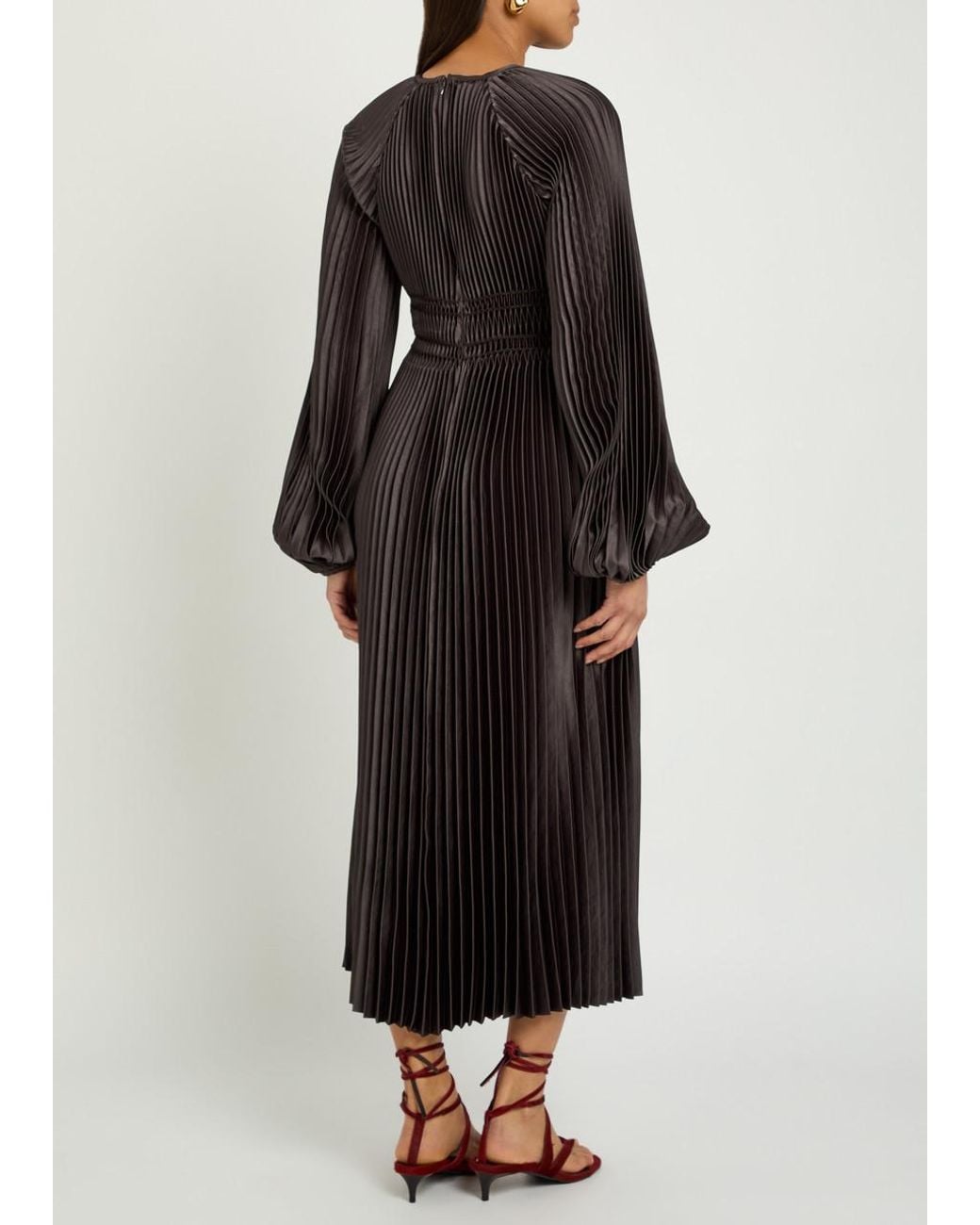 Joseph Black Ortiz Pleated Satin Midi Dress