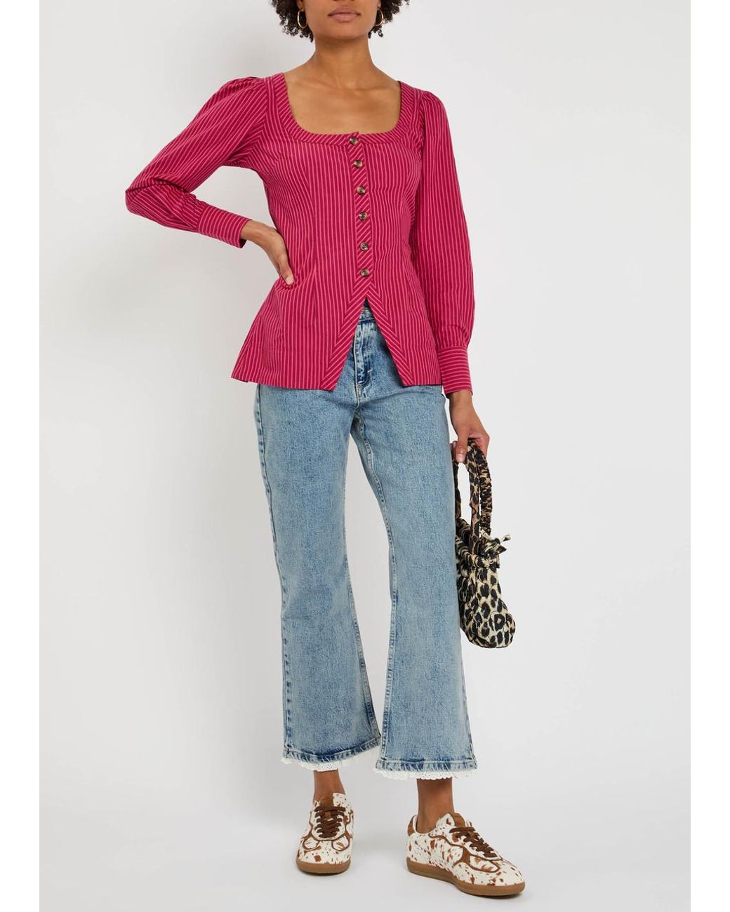 Damson Madder Red Clare Striped Cotton Blouse