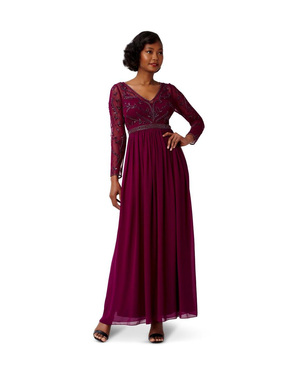 Adrianna Papell Beaded Chiffon Gown in Purple Lyst UK