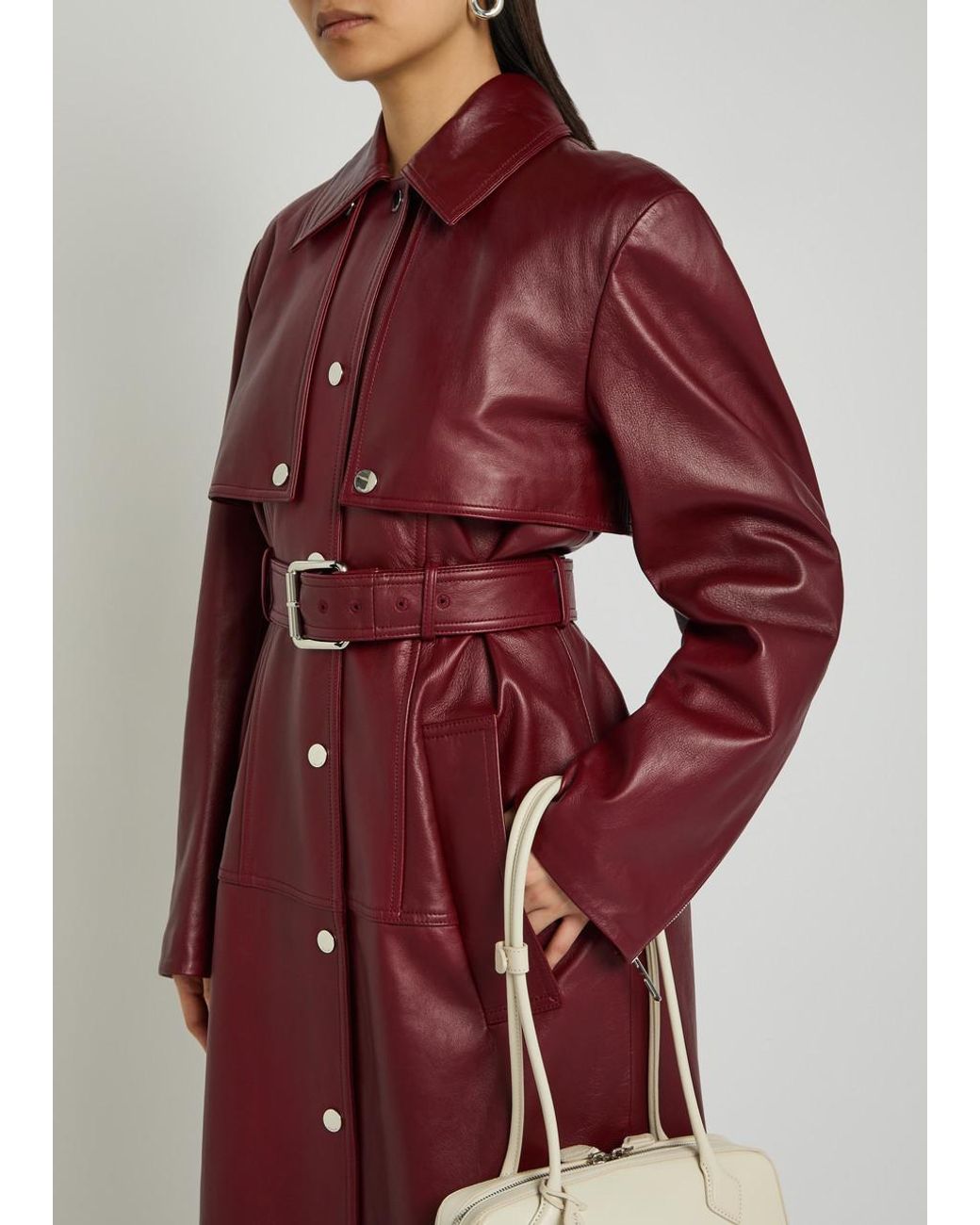 Sportmax Red Detachable Sleeve Leather Trench Coat
