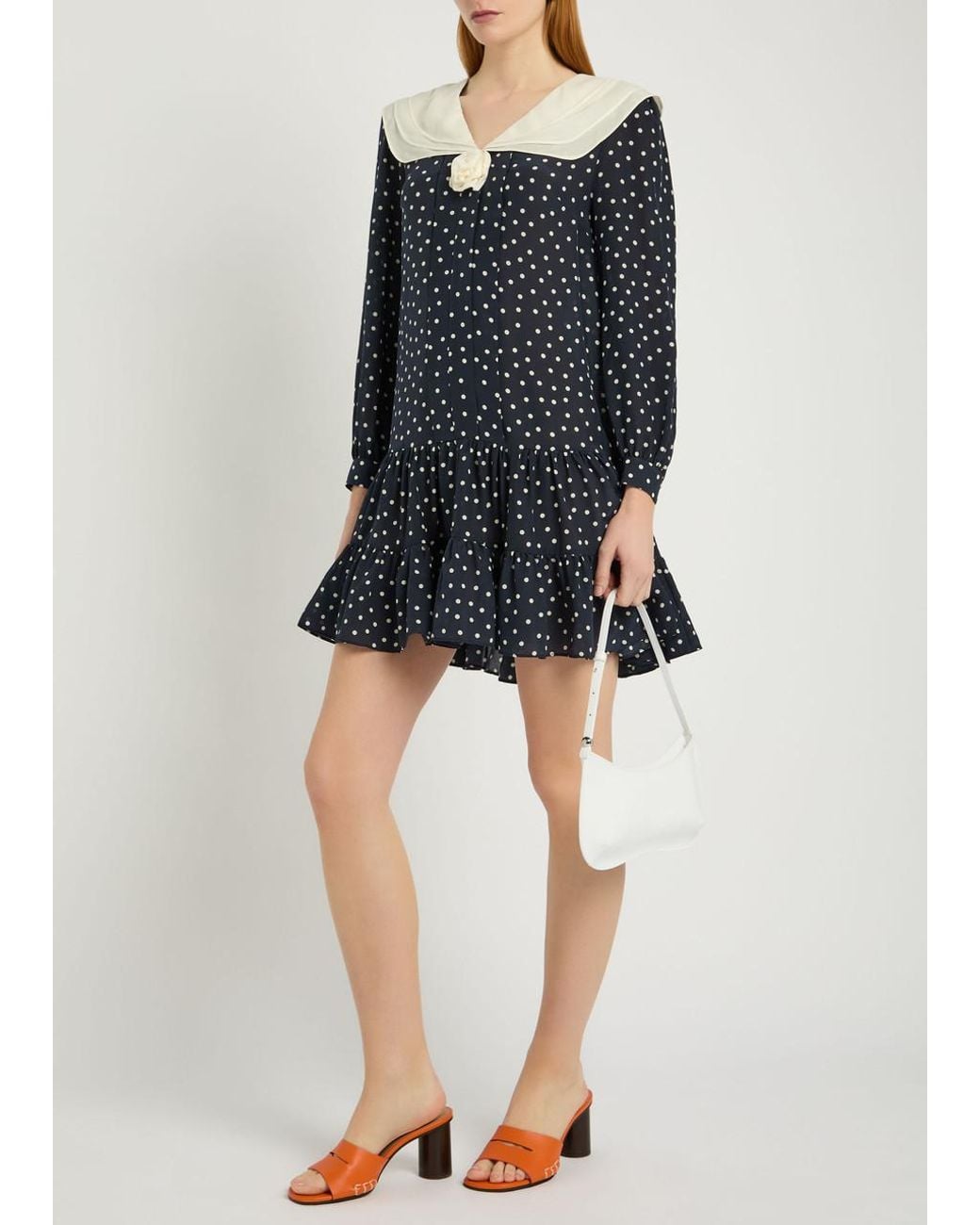 Rixo Blue Valetta Polka Dot Silk-Chiffon Mini Dress