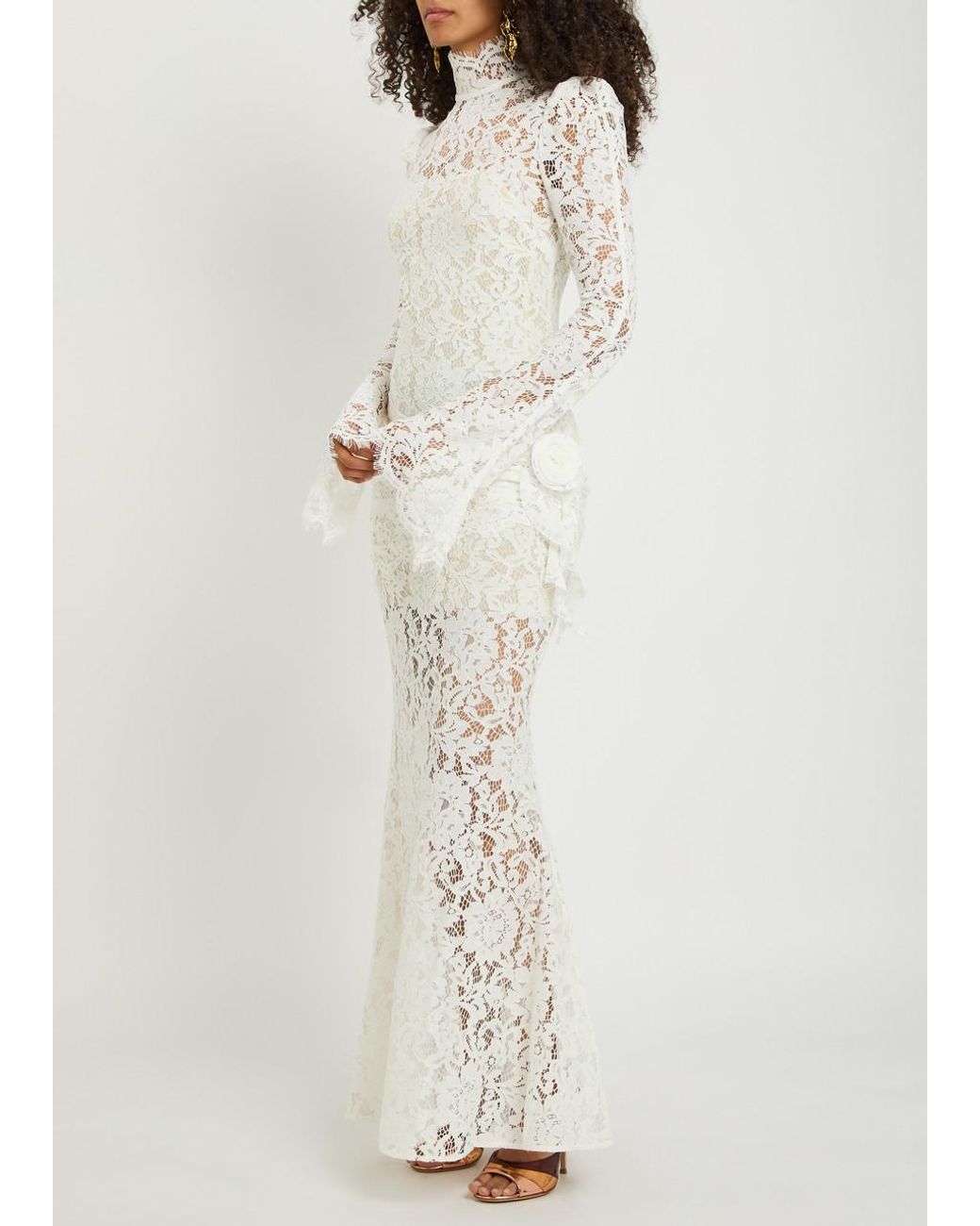 De La Vali White Bodita Appliquéd Guipure Lace Maxi Dress