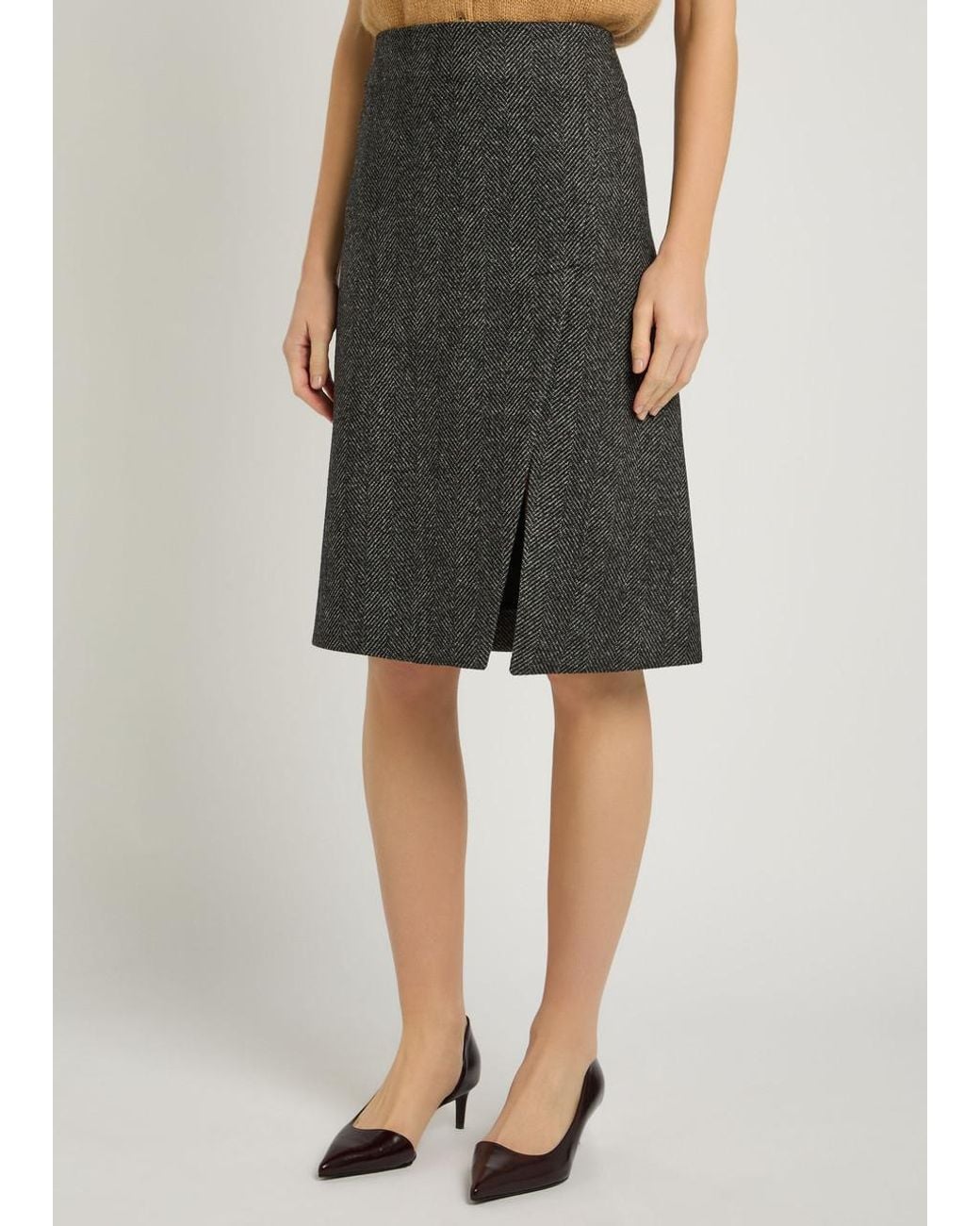 Stella McCartney Gray Herringbone Wool Knee-Length Skirt