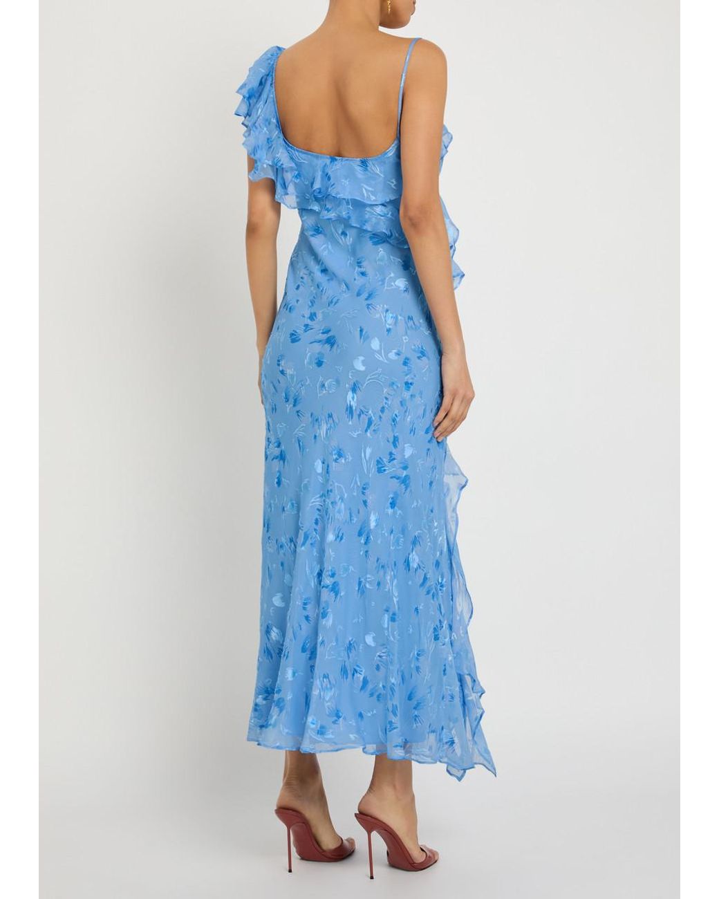 Rixo Blue Ester Devoré Silk-Blend Maxi Dress