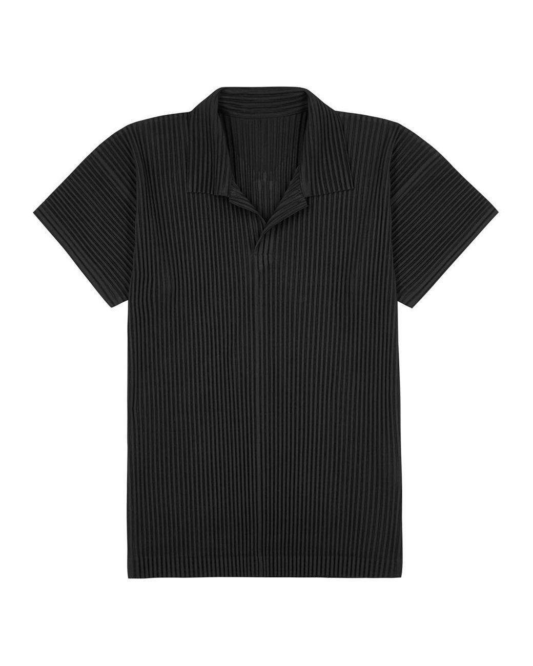 Homme Plissé Issey Miyake Black Plissé Polo Shirt for Men | Lyst UK