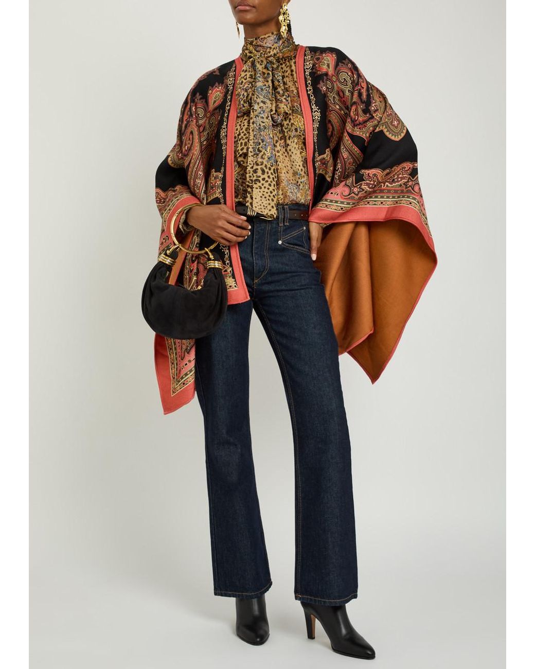 Etro Brown Patterned-Jacquard Wool-Blend Cape