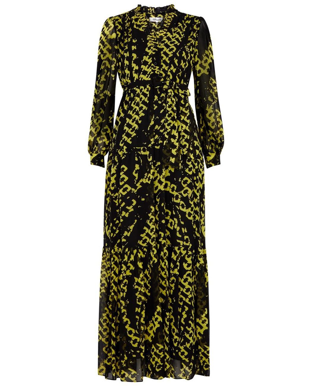 Diane von Furstenberg Olenna Printed Chiffon Maxi Dress in Green