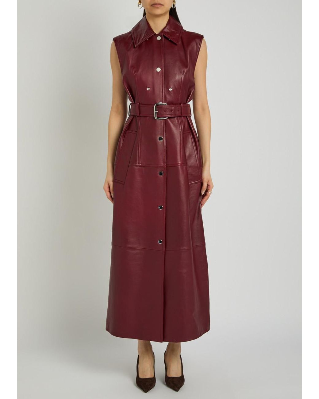 Sportmax Red Detachable Sleeve Leather Trench Coat