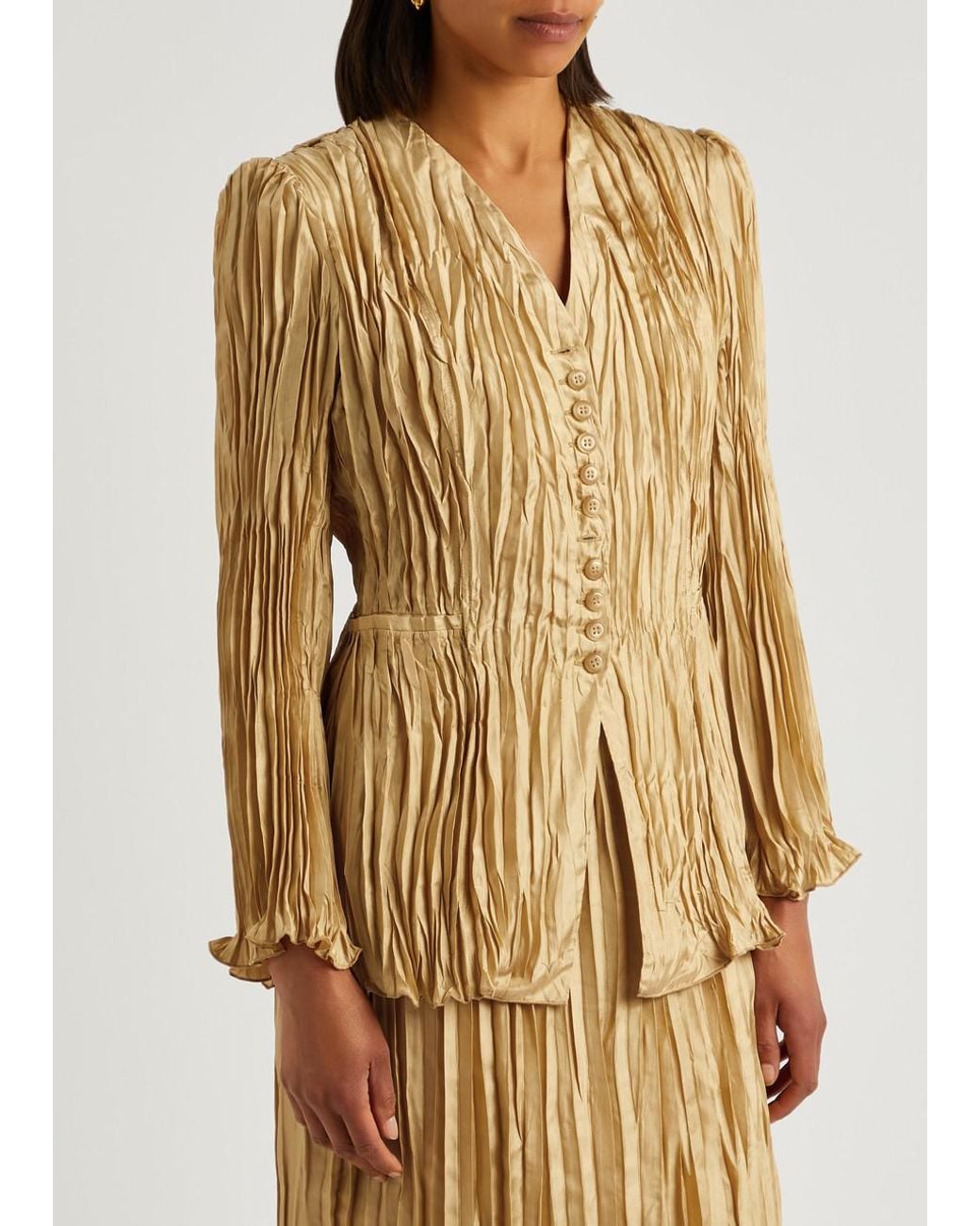 BY MALENE BIRGER シルク ブラウス By Malene Birger Abruzza Plissé Silk Top in Natural | Lyst