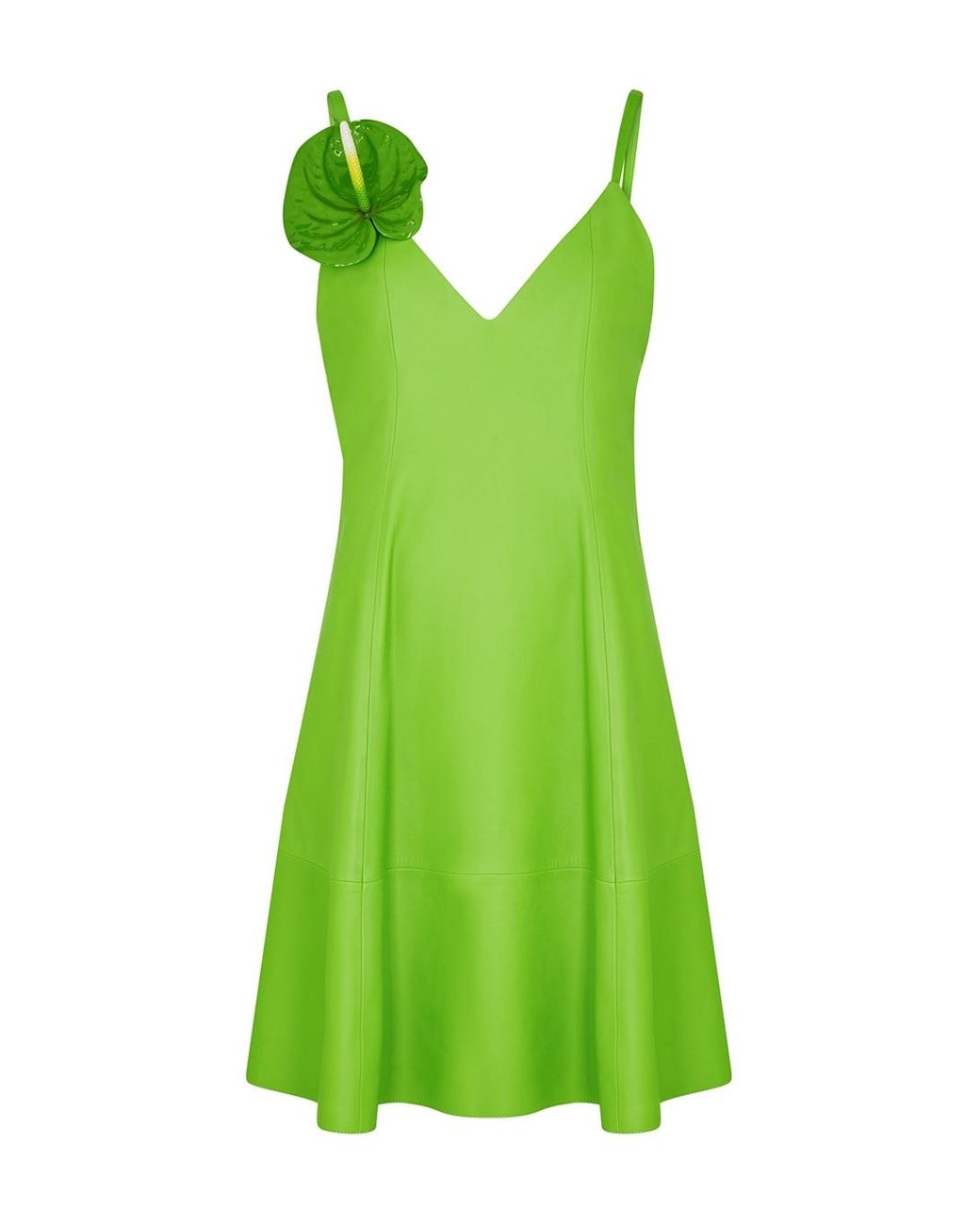 Loewe Floral-appliquéd Leather Mini Dress in Green | Lyst