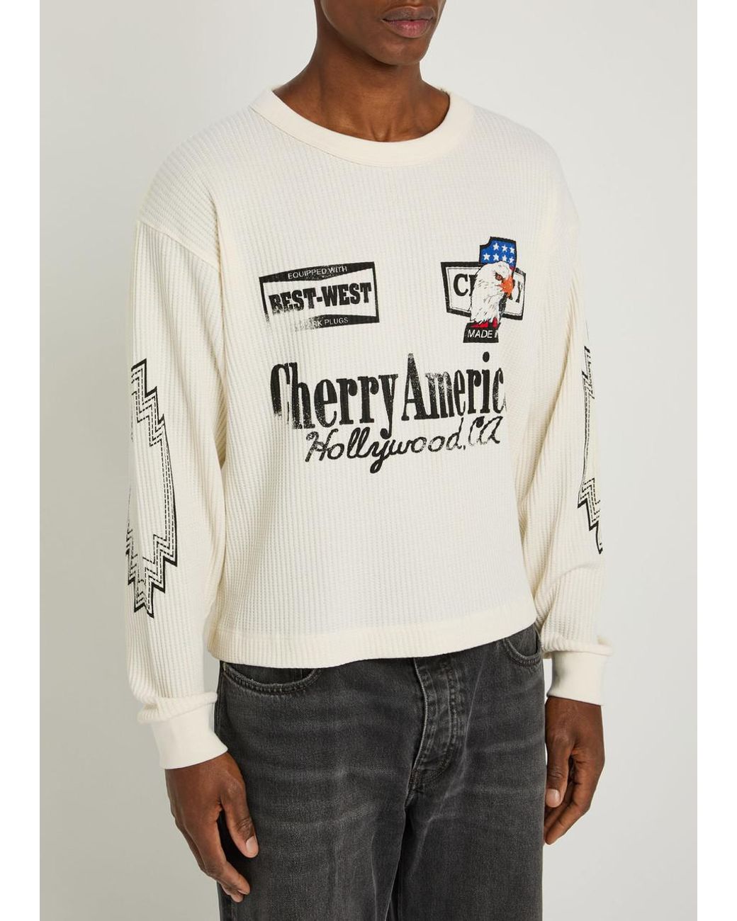 CHERRY LA Best West Thermal Printed Waffle T-Shirt in Natural for