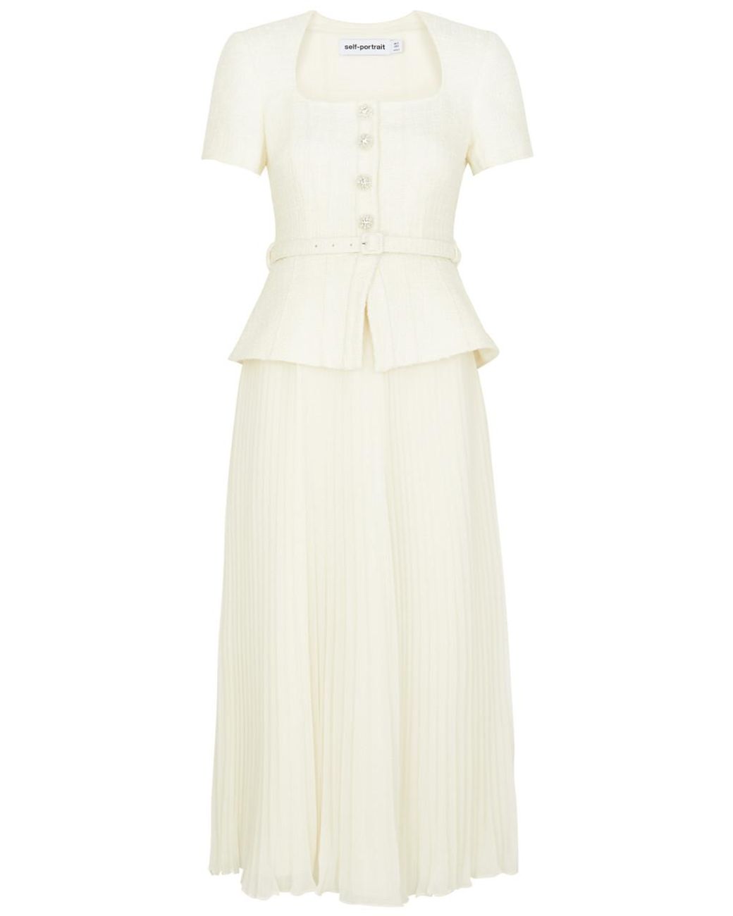 white christmas dresses Cream Tailored Bouclé And Chiffon Midi Dress – self-portrait-US main image 1