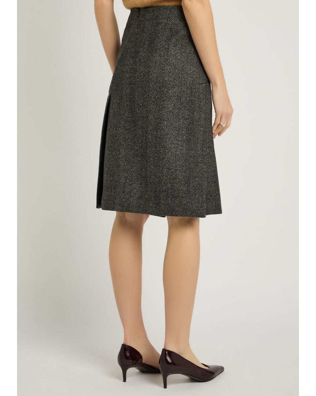 Stella McCartney Gray Herringbone Wool Knee-Length Skirt