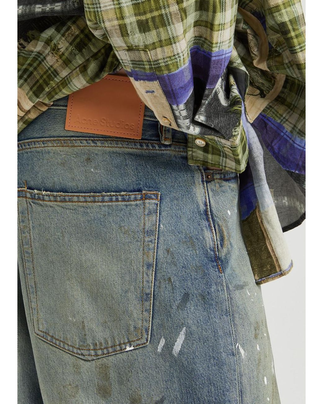 Acne Studios Paint-Splattered Distressed Wide-Leg Jeans in Blue