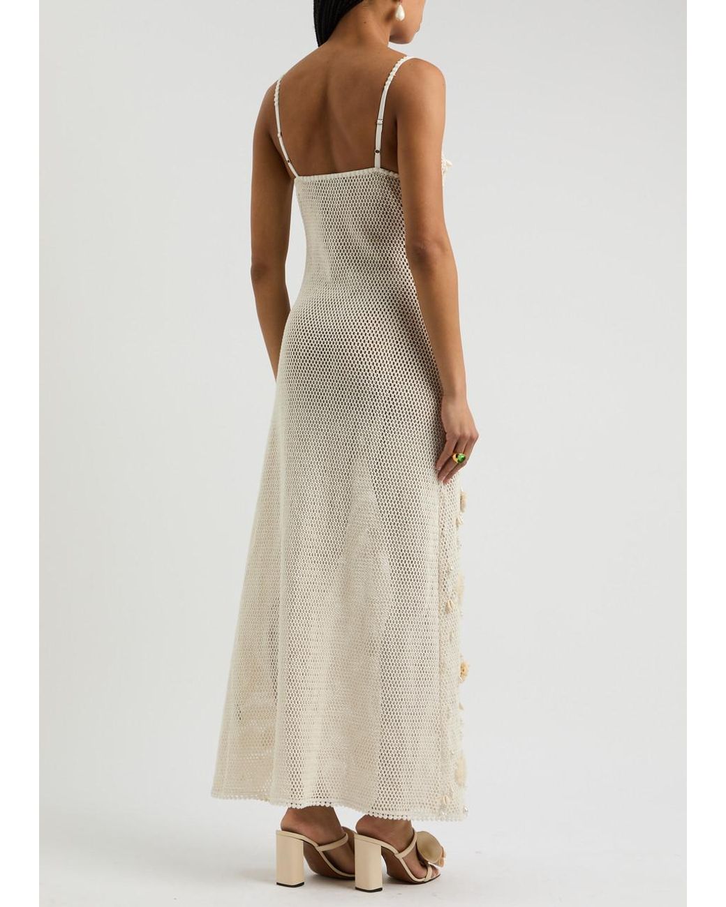 Leslie Amon Treasure Embellished Crochet Maxi Dress in White | Lyst