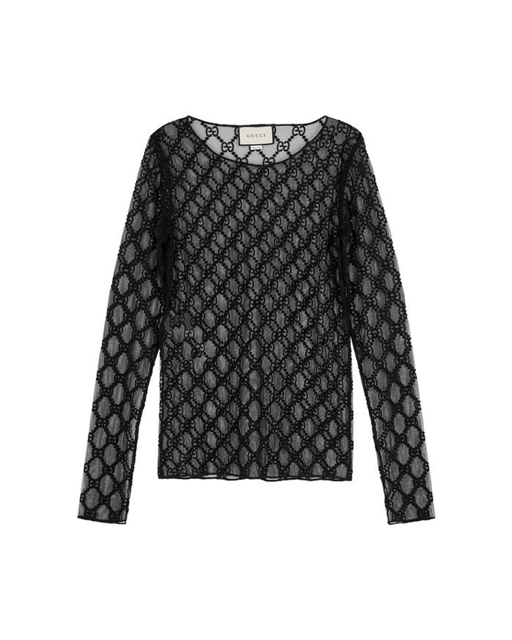 gg embroidered tulle long sleeve top