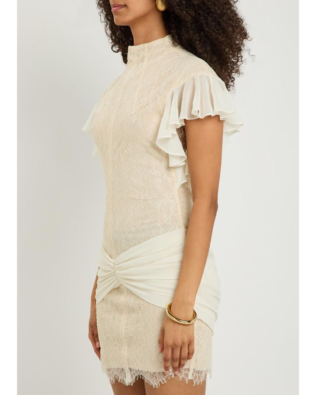 De La Vali Natural Noor Ruffled Lace Mini Dress