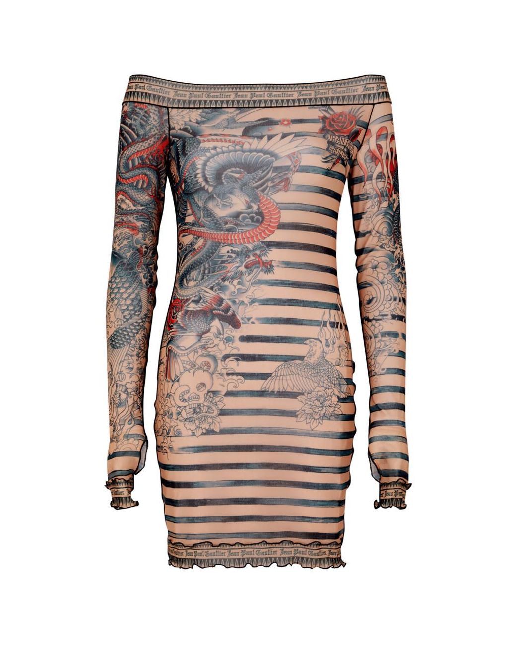 Jean Paul Gaultier Sailor Tattoo Printed Tulle Mini Dress in