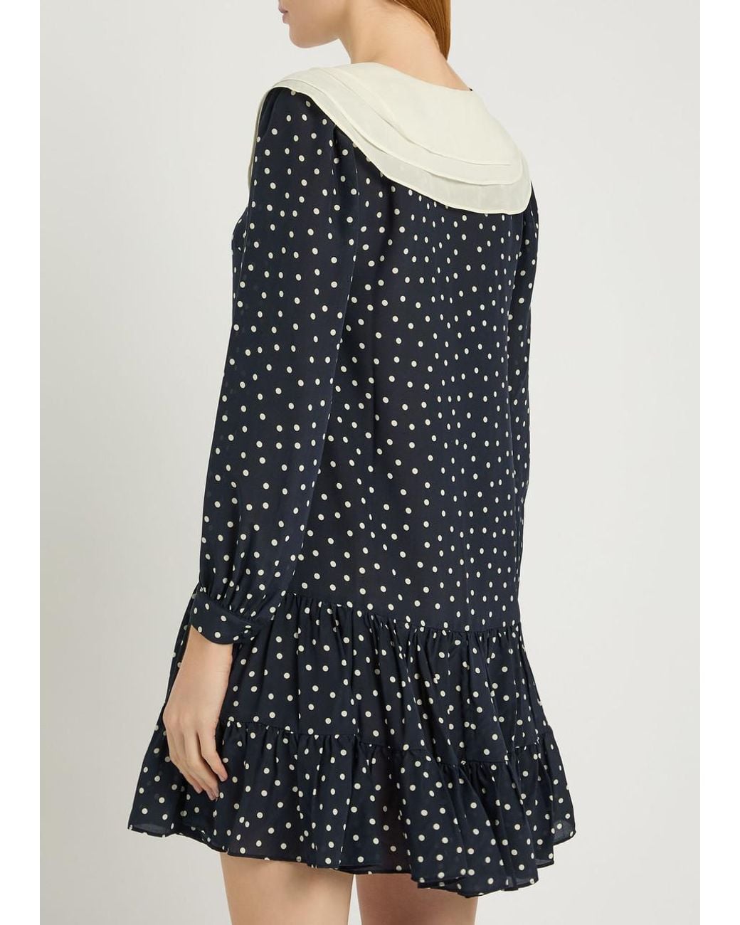 Rixo Blue Valetta Polka Dot Silk-Chiffon Mini Dress