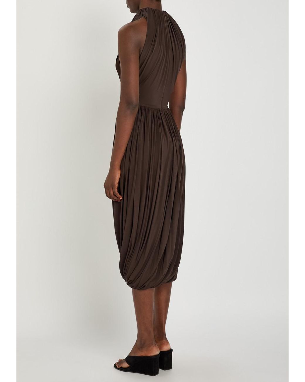 Alaïa Gray Sculpting Ruched Wool Midi Dress