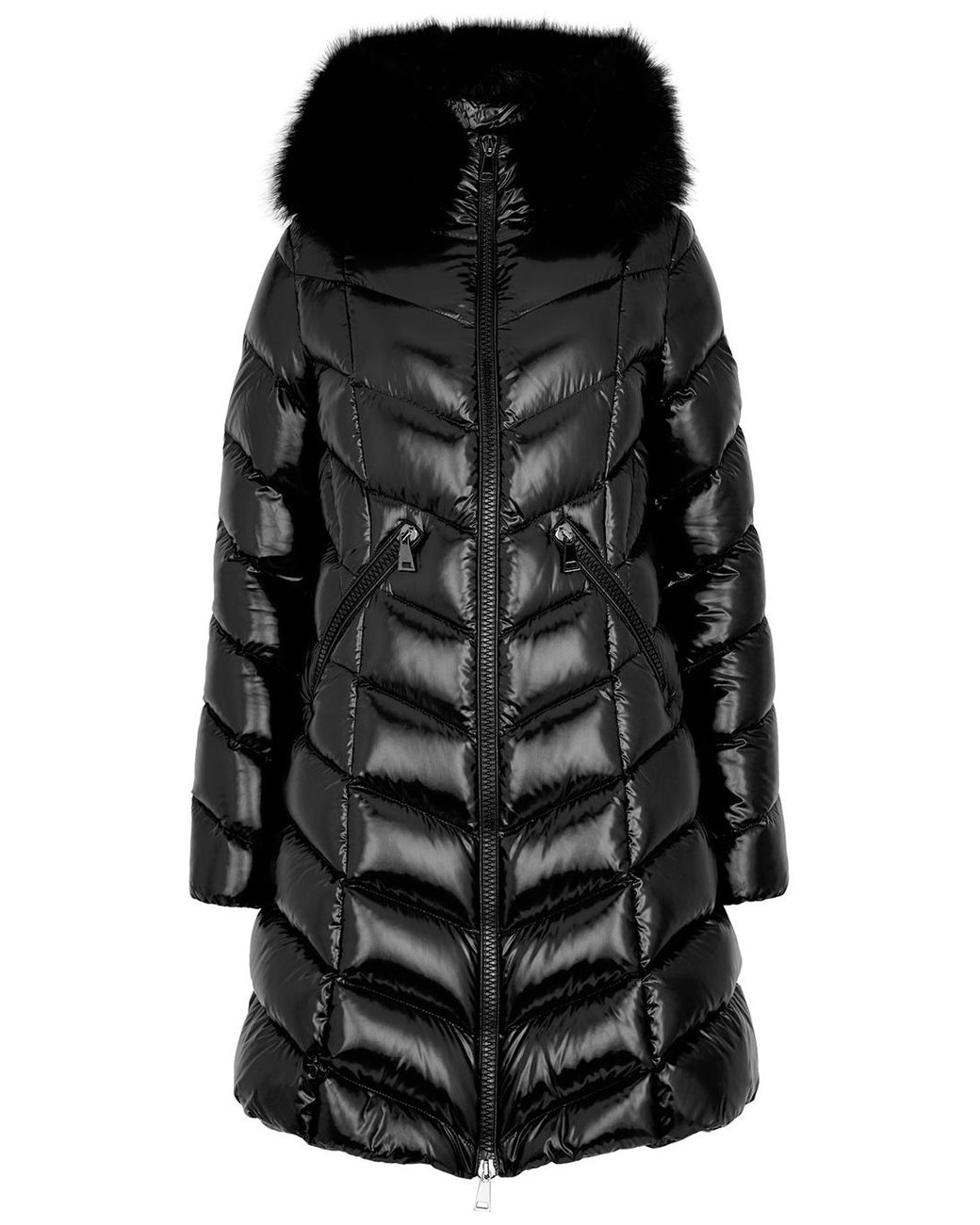 Moncler Fulmarre Faux Fur-trimmed Quilted Shell Coat in Black | Lyst UK