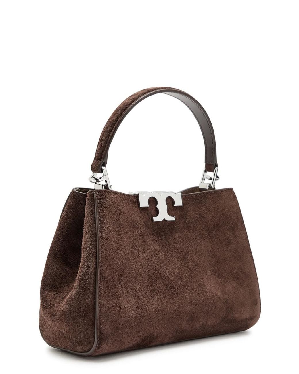 Tory Burch Brown Eleanor Mini T-Logo Suede Top Handle Bag