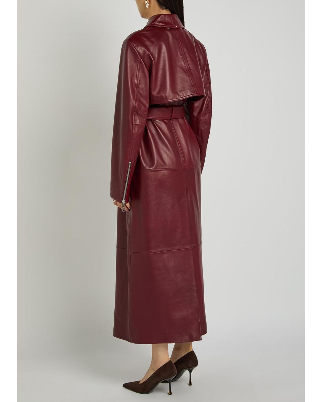 Sportmax Red Detachable Sleeve Leather Trench Coat