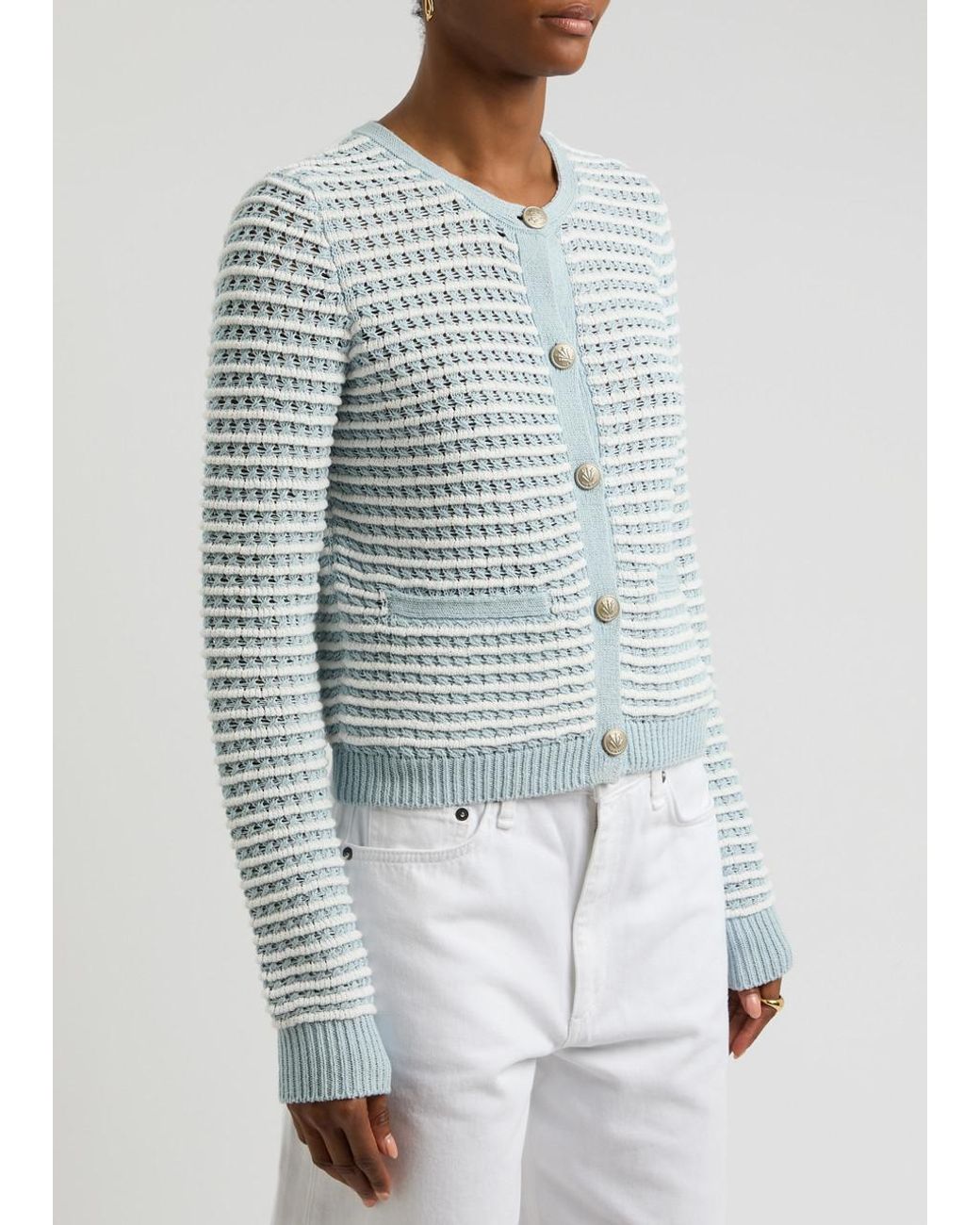 Rag & Bone Blue Marlee Striped Cotton-Blend Cardigan