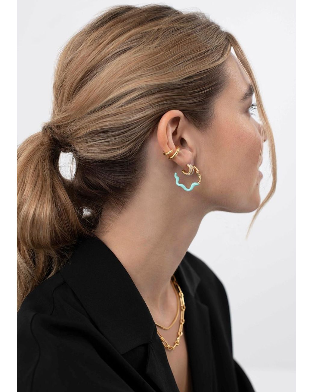 Missoma Squiggle Two Tone Medium 18Kt-Plated Hoop Earrings