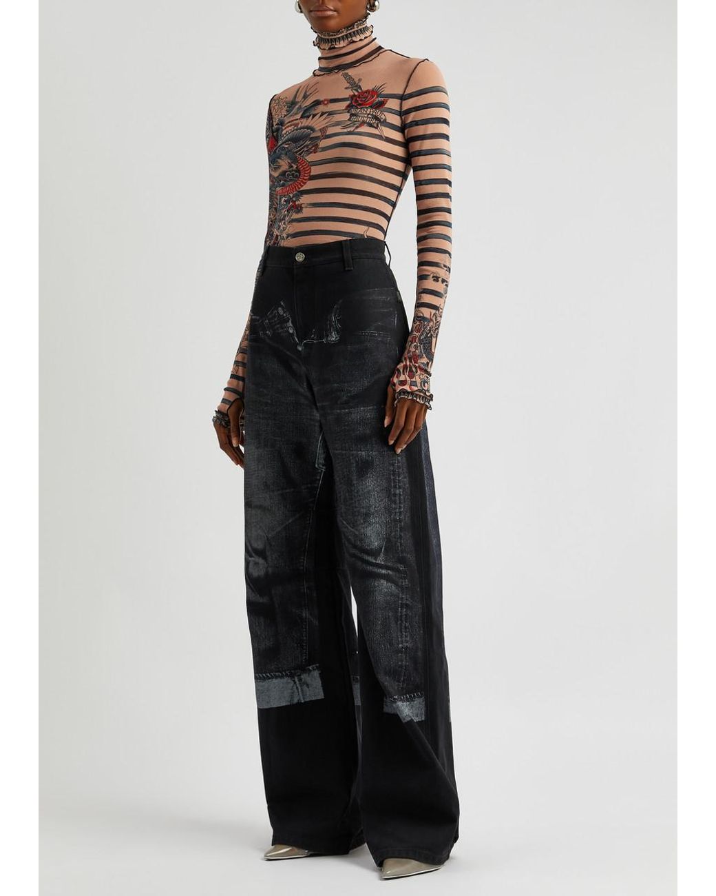 Jean Paul Gaultier Sailor Tattoo Printed Tulle Top in