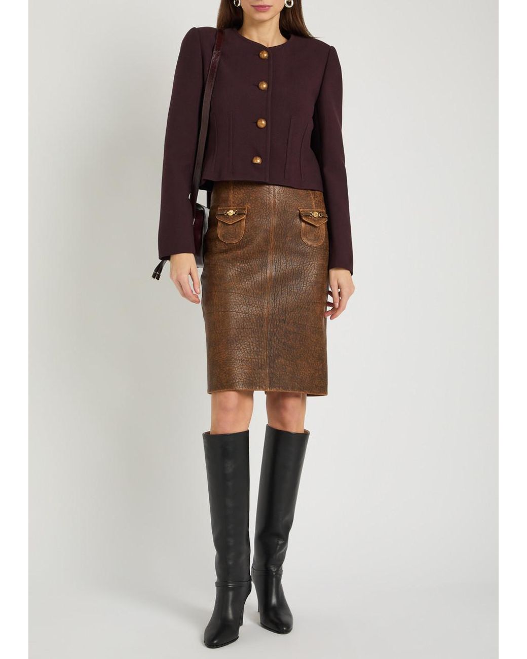Chloé Brown Leather Midi Skirt