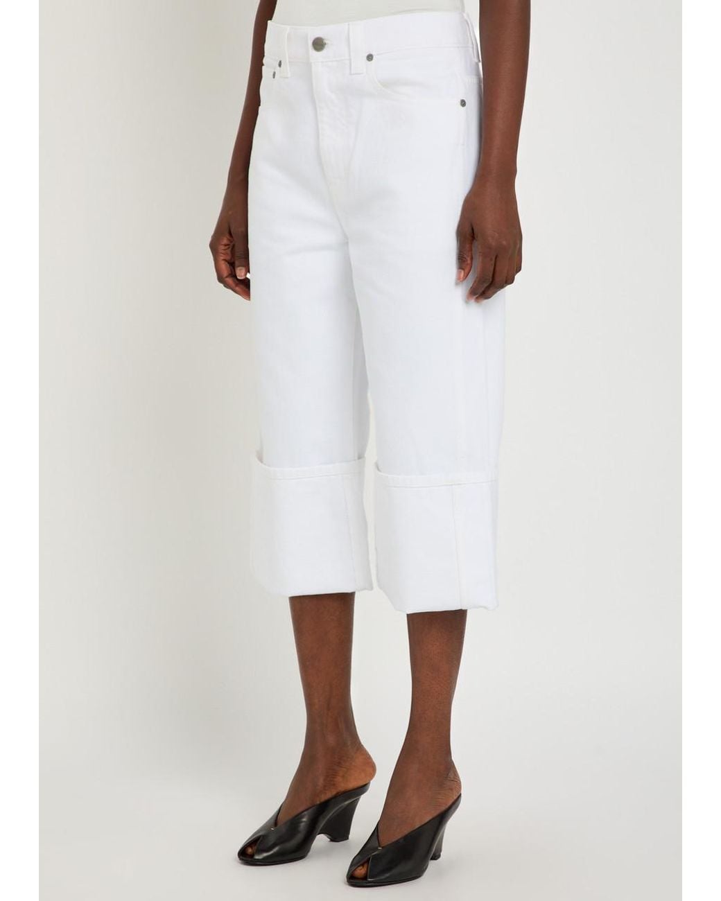 Khaite White Boyle Cuffed Wide-Leg Jeans