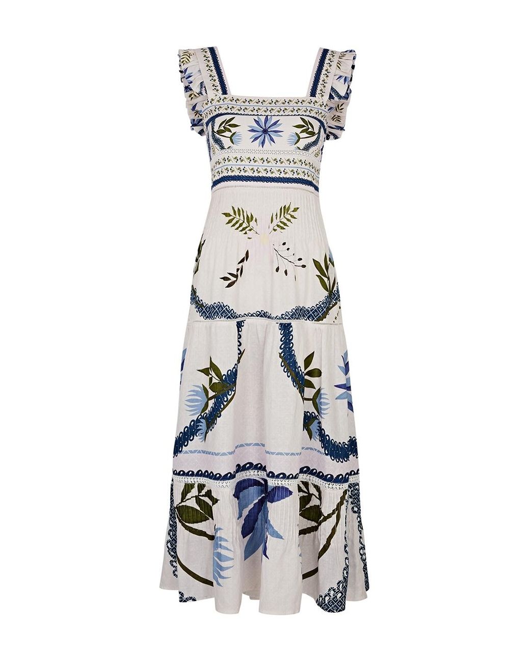 Lug Von Siga Sybill Floral-print Linen Midi Dress in White | Lyst