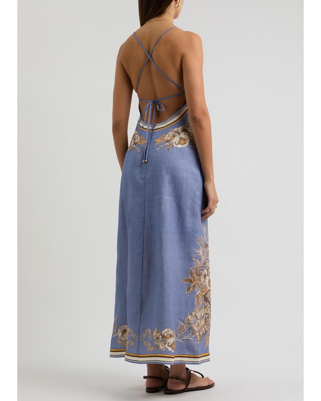 Zimmermann Ottie Printed Linen Maxi Dress in Blue | Lyst
