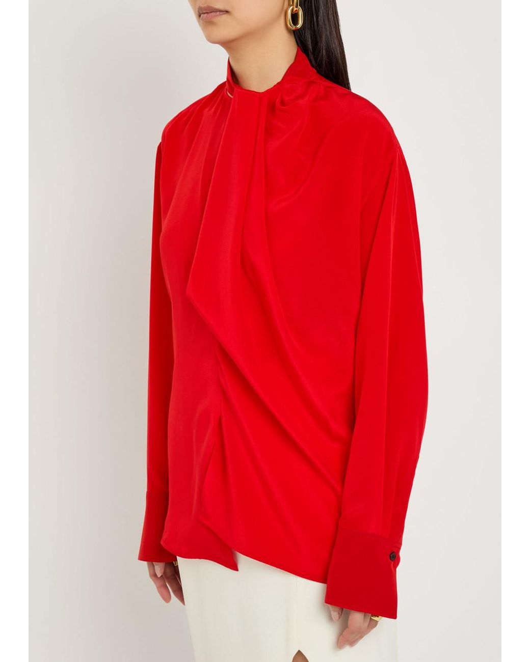 Victoria Beckham Red Draped Asymmetric Silk Blouse