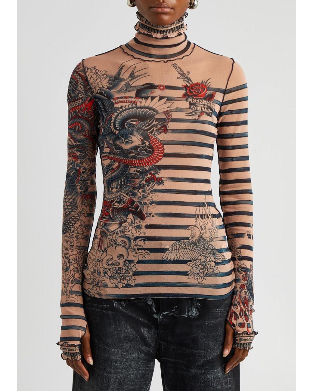 Tシャツ・カットソー JeanPaul GAULTIER Printed tulle The Wood top Jean Paul Gaultier Diablo Printed Tulle top White And Red