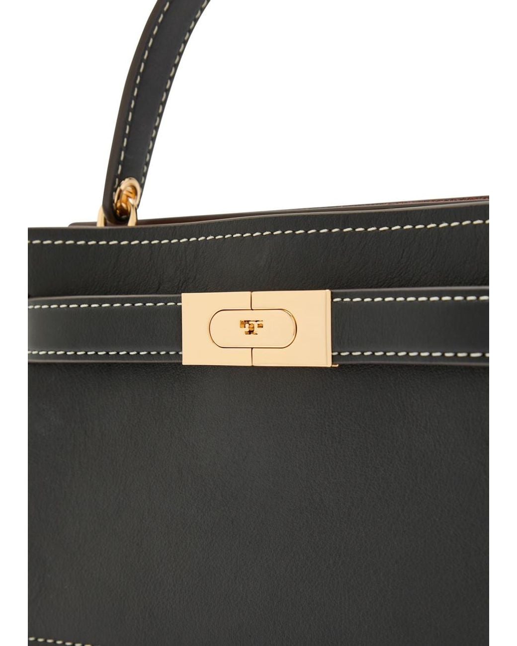 Tory Burch Black Lee Radziwill Mini Pebbled Leather Top Handle Bag