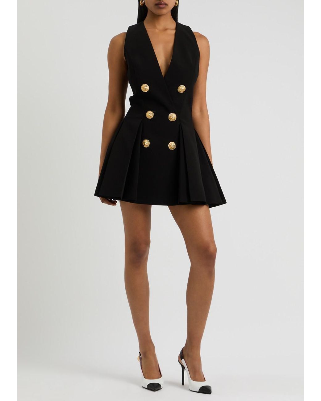 knee length dresses for ladies Balmain // Black Asymmetrical Cutout Ruched Mini Dress – VSP Consignment main image 1