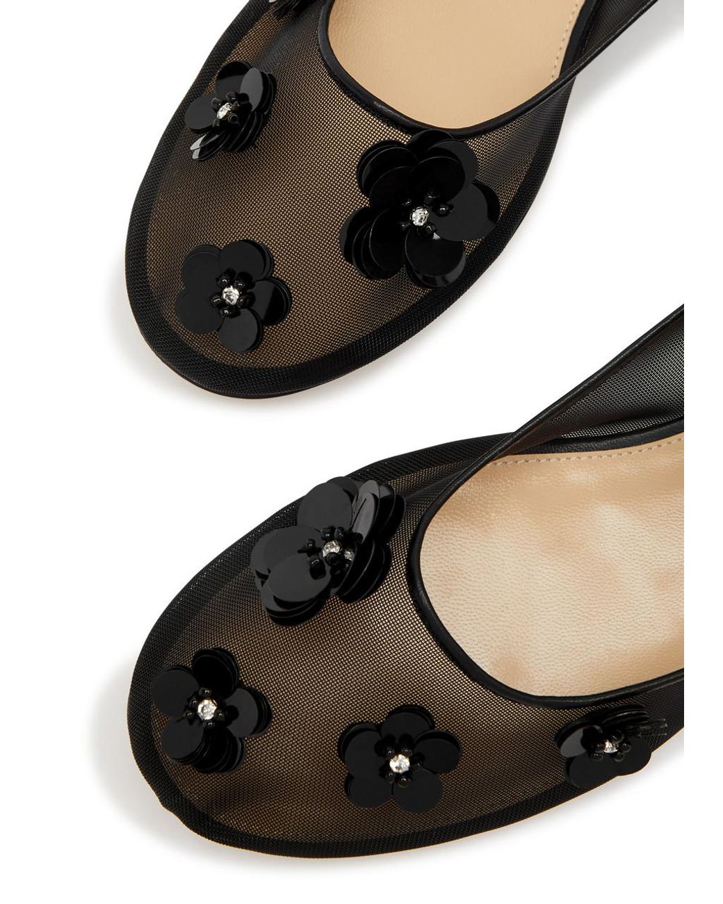 フラットシューズ MACH & MACH 'Lotus' ballet flats (R25S091310NETB17 BLACK) Lotus Flower - Women's Nude Mesh Flats with Square Toe