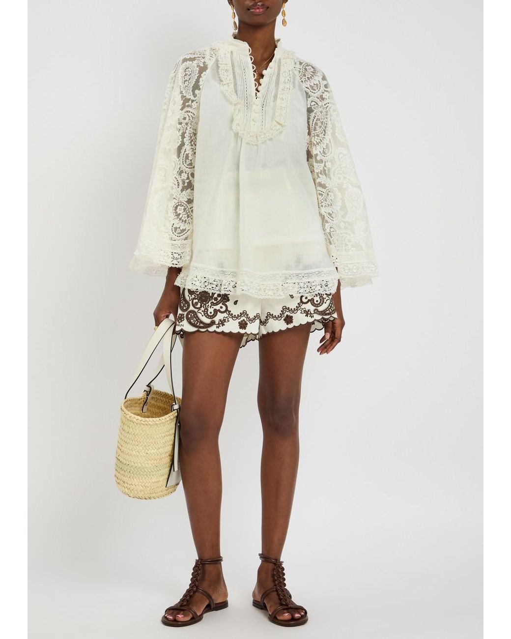 Zimmermann Ascension Lace Yoke Tunic Ramie Tunic in White | Lyst
