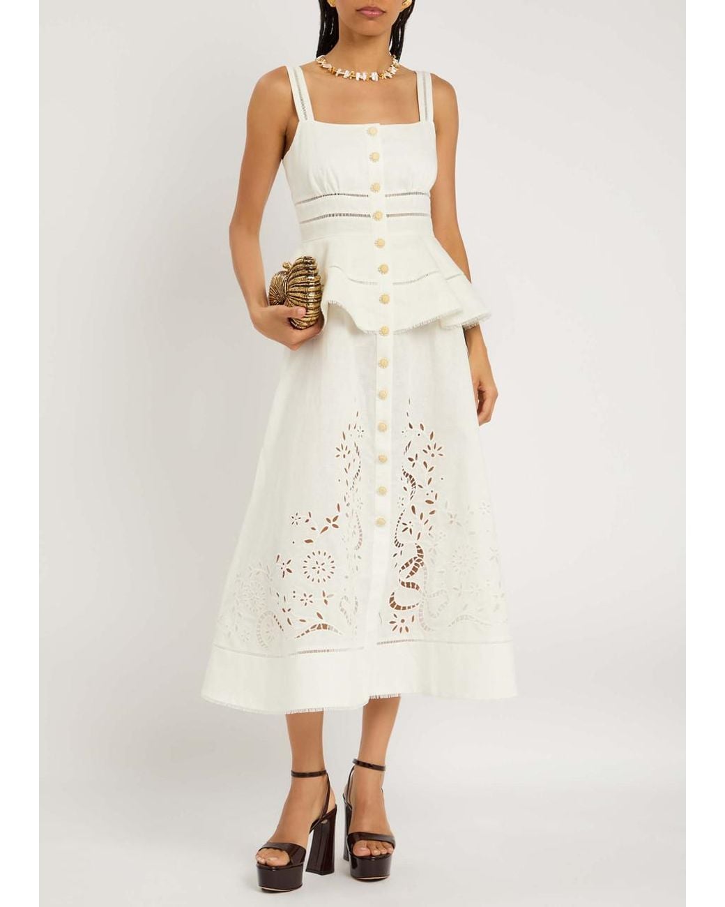 chinese dress ladies Cream Linen Tailored Midi Dress – self-portrait-EU