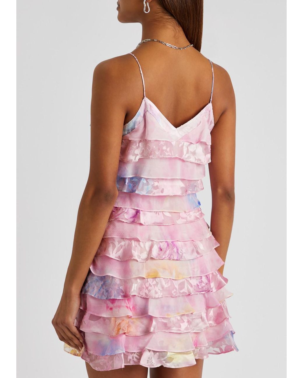 LoveShackFancy Agrace Ruffled Chiffon Mini Dress in Pink | Lyst