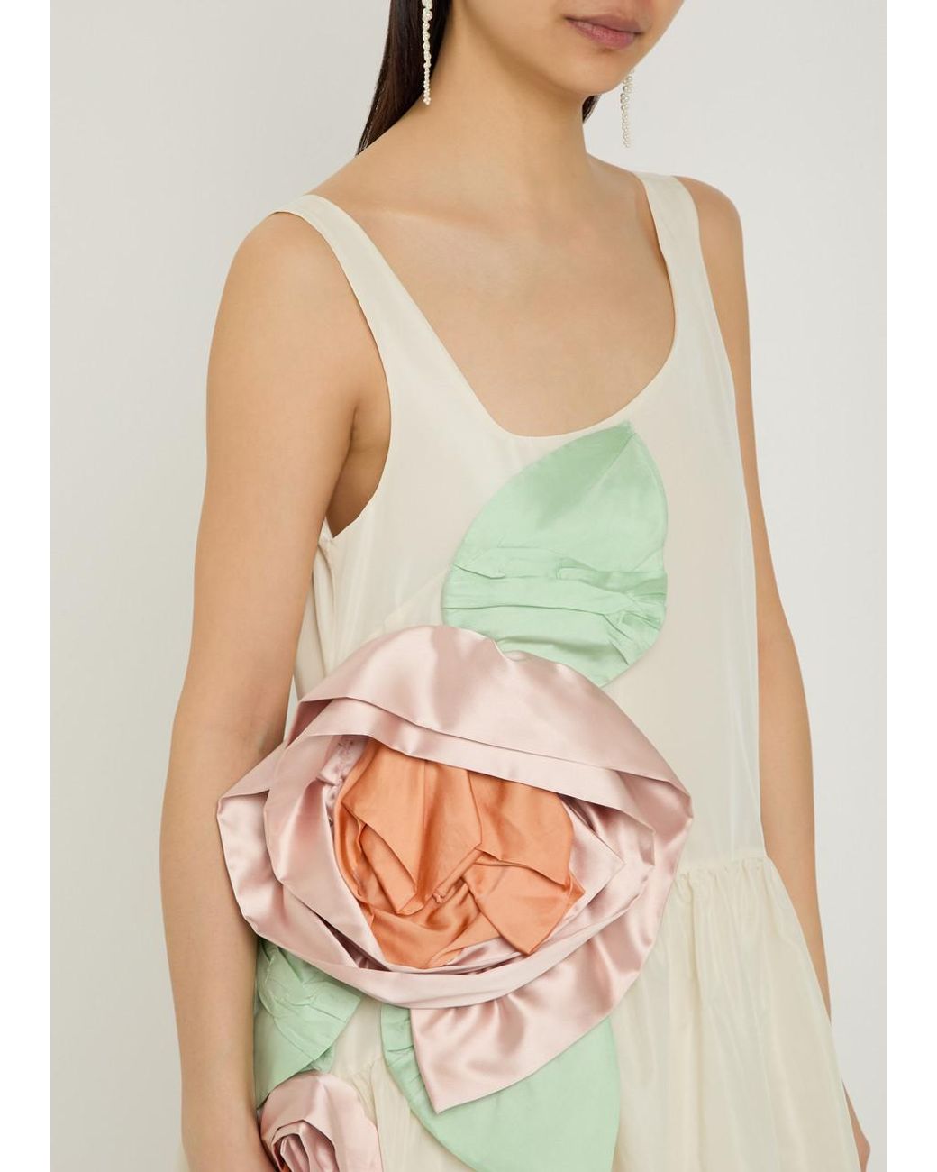 Simone Rocha White Floral-Appliquéd Taffeta Midi Dress