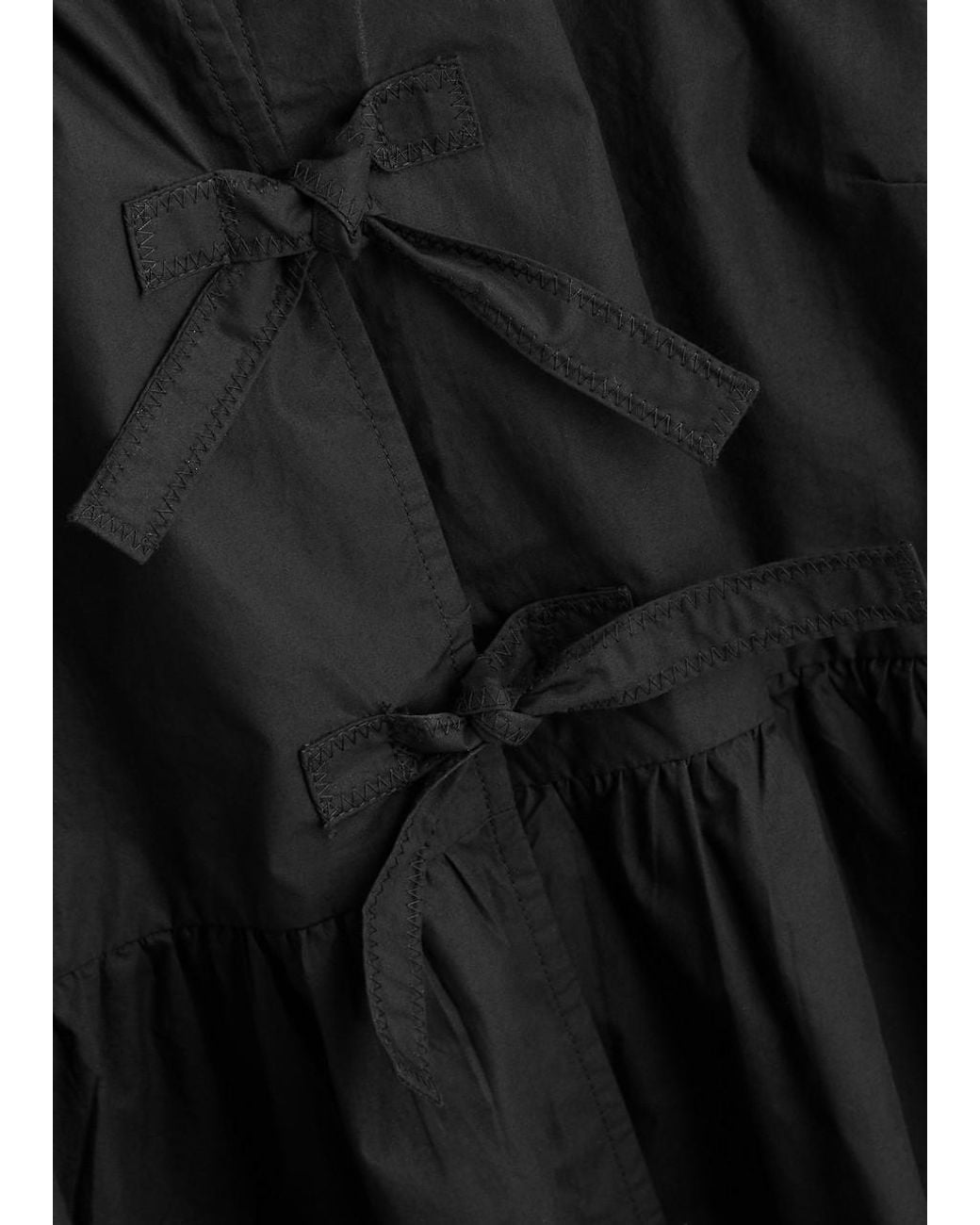 Ganni Black Tie-Front Cotton-Poplin Blouse