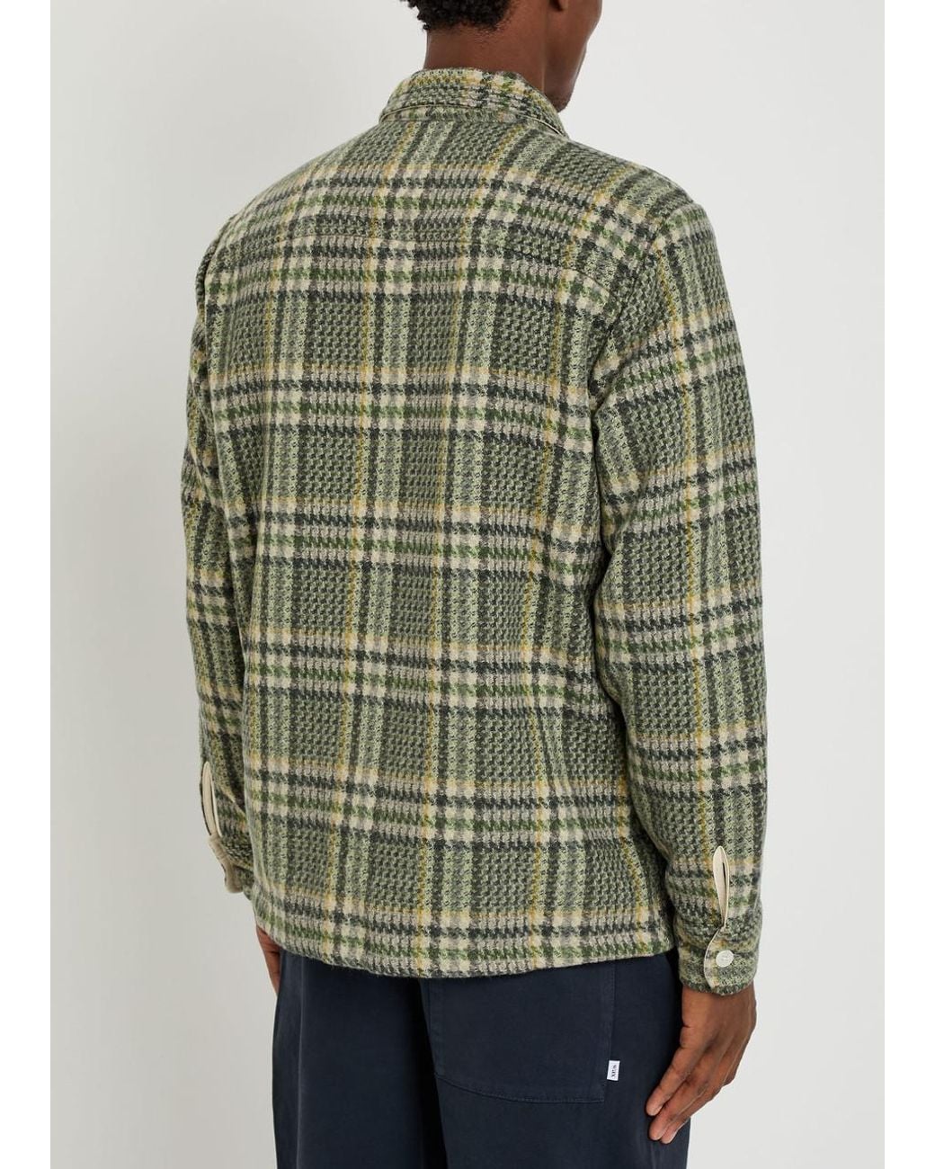 Wax London Green Whiting Checked Wool-Blend Overshirt for men